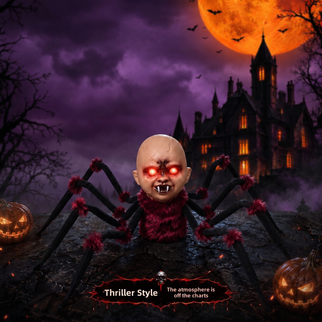 Animated Halloween Spider Head Prop with Sound and Light Effects — Hallowicked hero (SUACAAM00028)