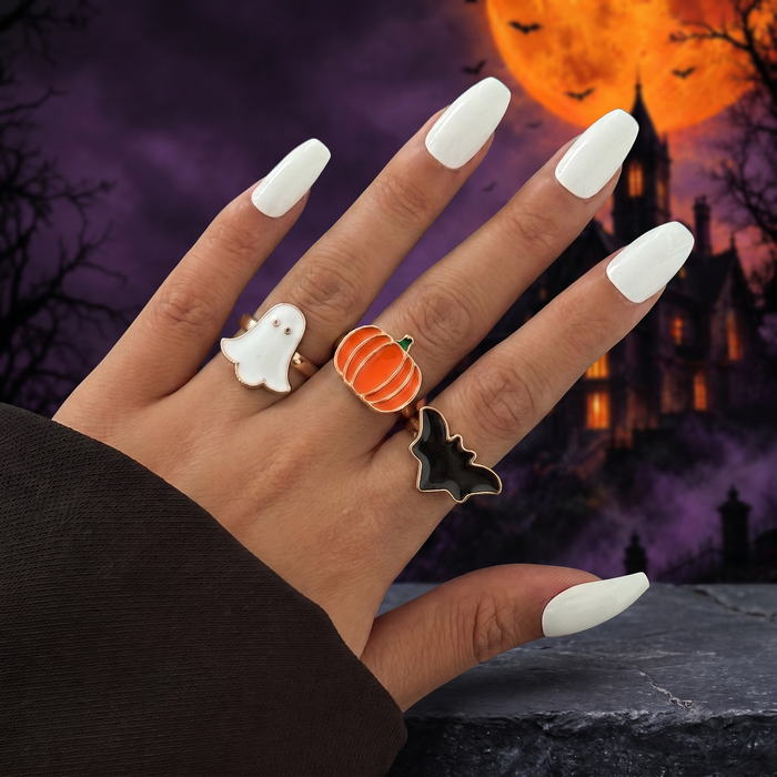 Halloween Adjustable Ghost Pumpkin Bat Ring Set — Hallowicked hero (SUJEWRF00340)