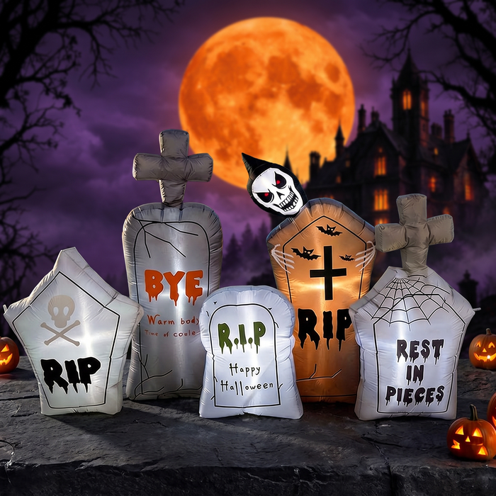 2.4-Meter Halloween Inflatable Tombstone Decoration with Grim Reaper, Ghost — Hallowicked hero (SUKITKI00010)