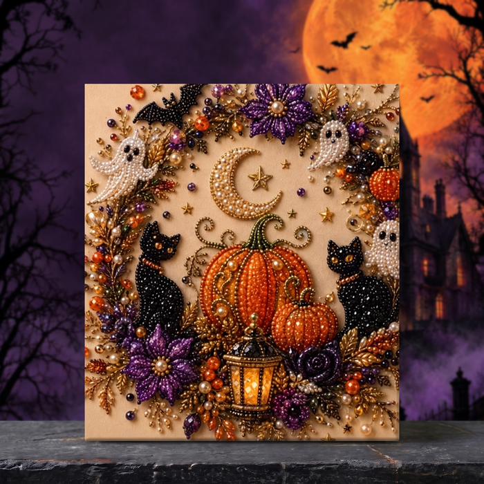 Halloween Black Cat Moon Diamond Art Earrings Set — Hallowicked hero (SUEDLCD00011)