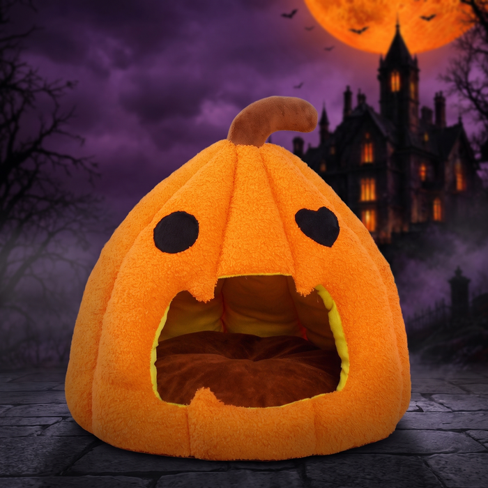 Halloween Pumpkin Pet Bed Warm Enclosed Cat Dog Nest — Hallowicked hero (SUPEFDB00048)