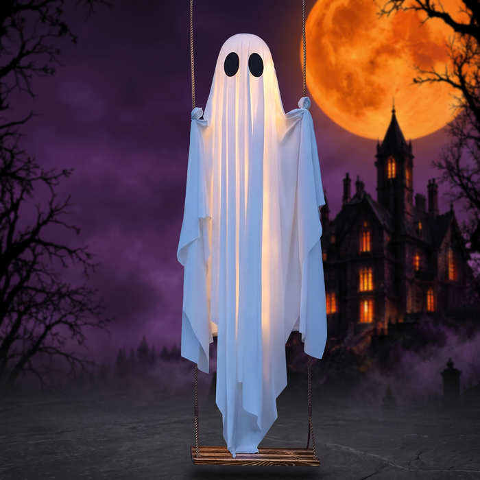 Large Hanging Swing Ghost Halloween Decoration with Lights — Hallowicked hero (SU00367750)