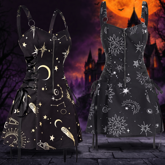 Halloween Print Backless Mini Dress — Hallowicked hero (SU00042364)