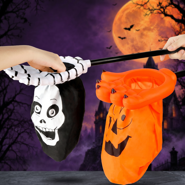 Halloween children ask for candy bags to hold sugar containers — Hallowicked hero (SU00020379)