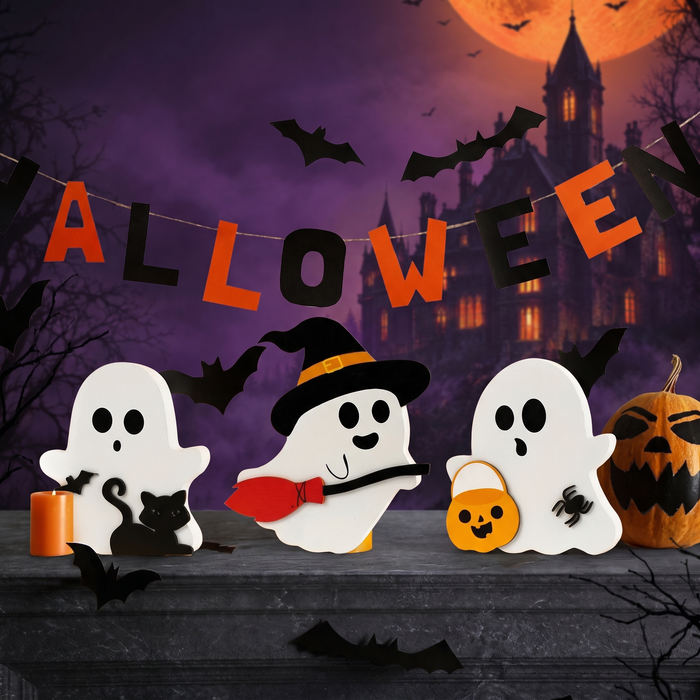 Halloween Three Little Ghosts Desktop Ornaments — Hallowicked hero (SU00018446)