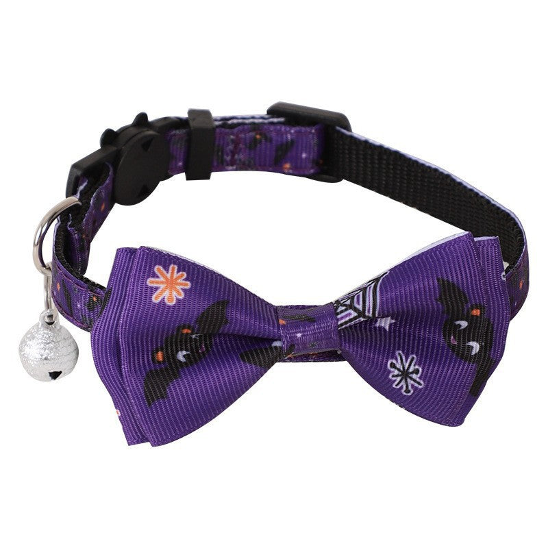 Adjustable Halloween Pet Collar with Bow and Bell