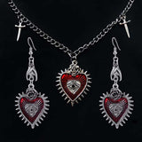 Halloween Gothic Jewelry Set - Heart Necklace and Earrings - Alloy