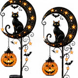 Halloween Black Cat and Pumpkin Garden Light - Metal