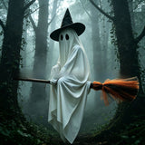 Flying Broom Ghost Halloween Decoration