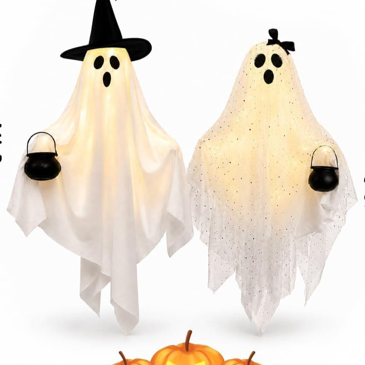 Halloween Hanging Ghost Decoration - Witch Hat and Bow Styles