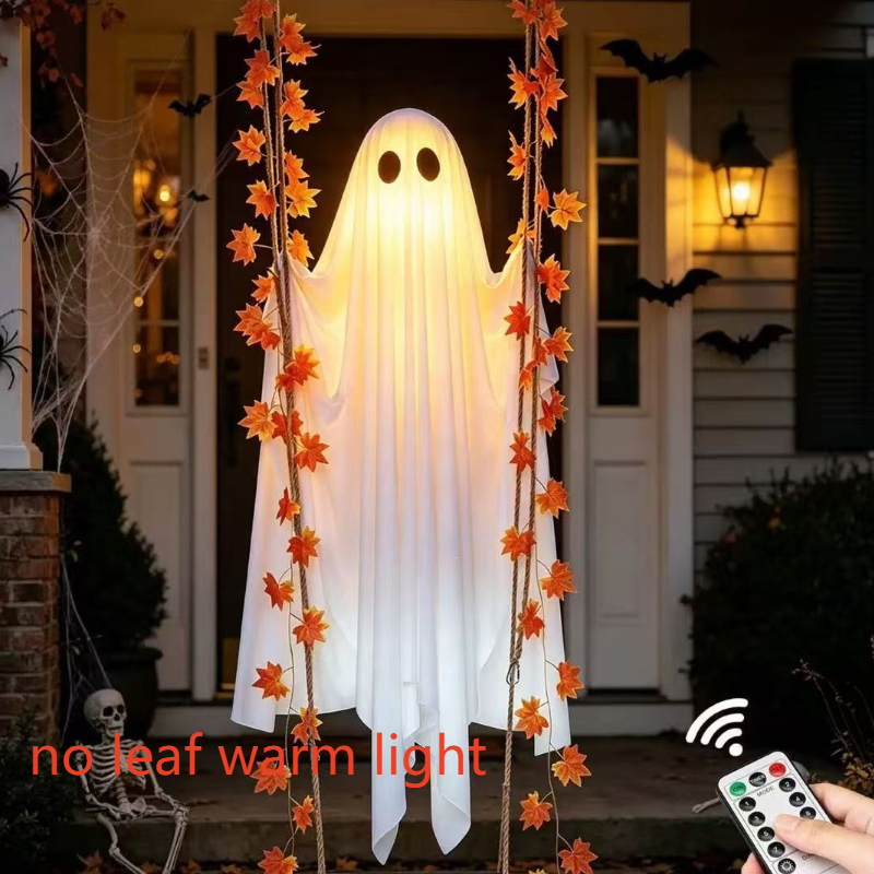 Halloween Hanging Ghost LED Decoration with Maple Leaves - Fabric