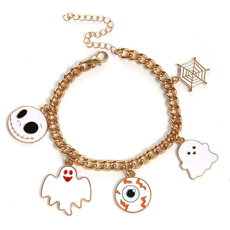 Halloween Charm Bracelet - Pumpkin, Ghost and Witch Hat - Alloy