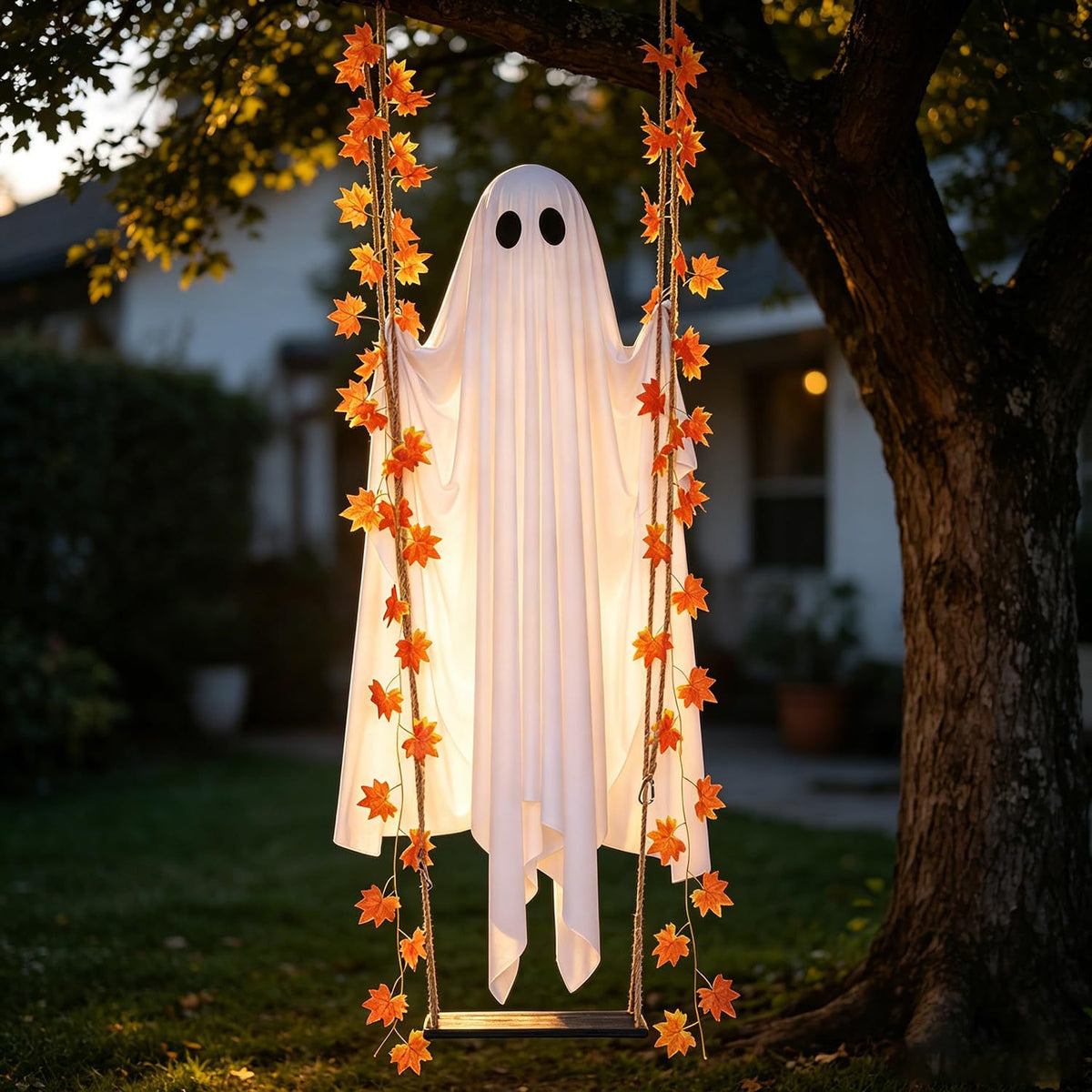 Halloween Maple Leaf Ghost Hanging Decoration for Garden