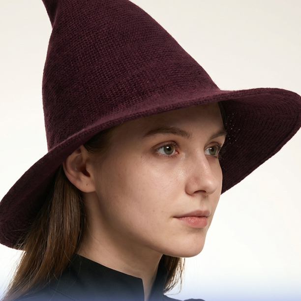 Halloween Knitted Witch Hat - Foldable Pointed Costume Hat