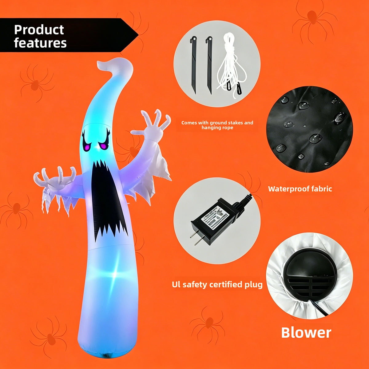 Giant Inflatable Ghost LED Halloween Yard Decoration - Polyester