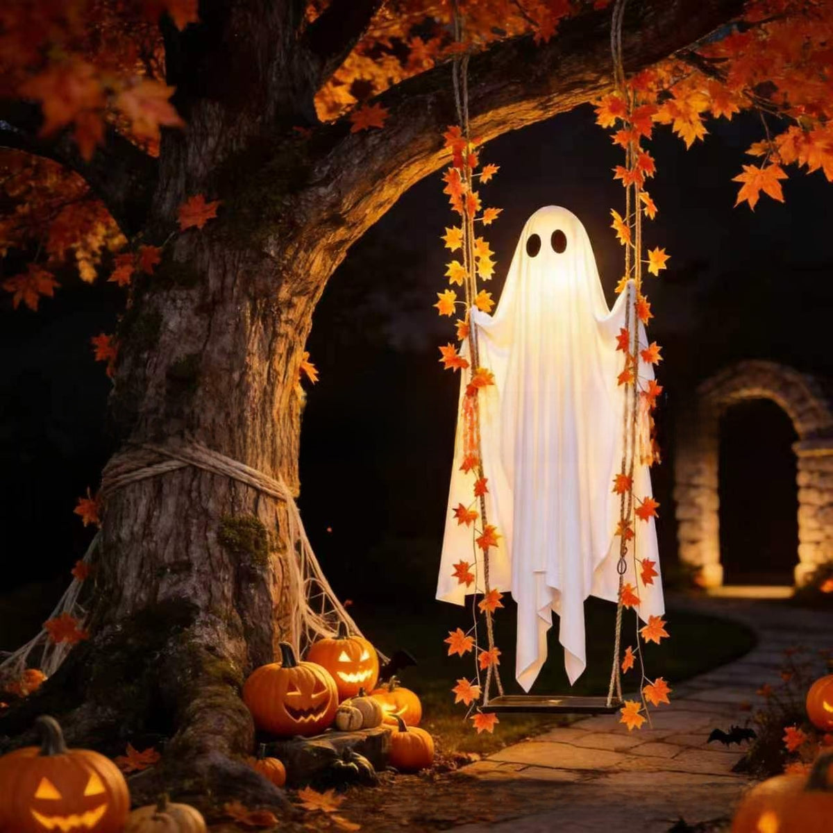 LED Illuminated Halloween Ghost Hanging Decoration - Fabric