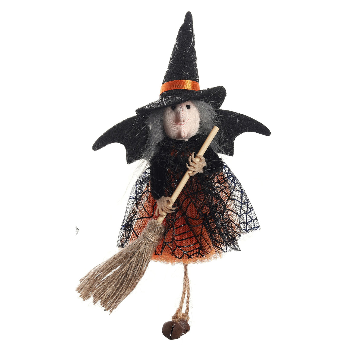 Halloween Witch with Broom Gauze Skirt Hanging Ornament - Cloth