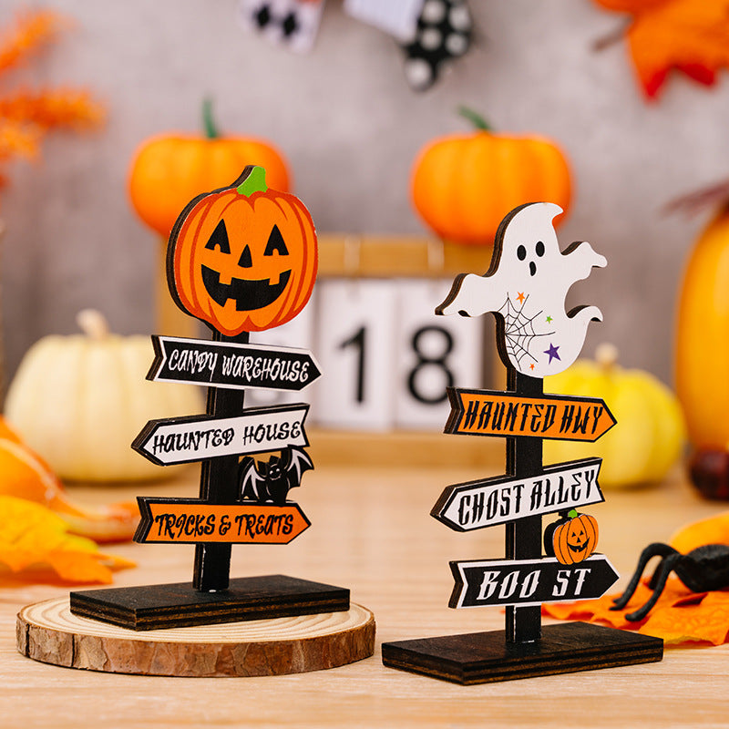 Halloween Wooden Pumpkin and Ghost Tabletop Ornaments