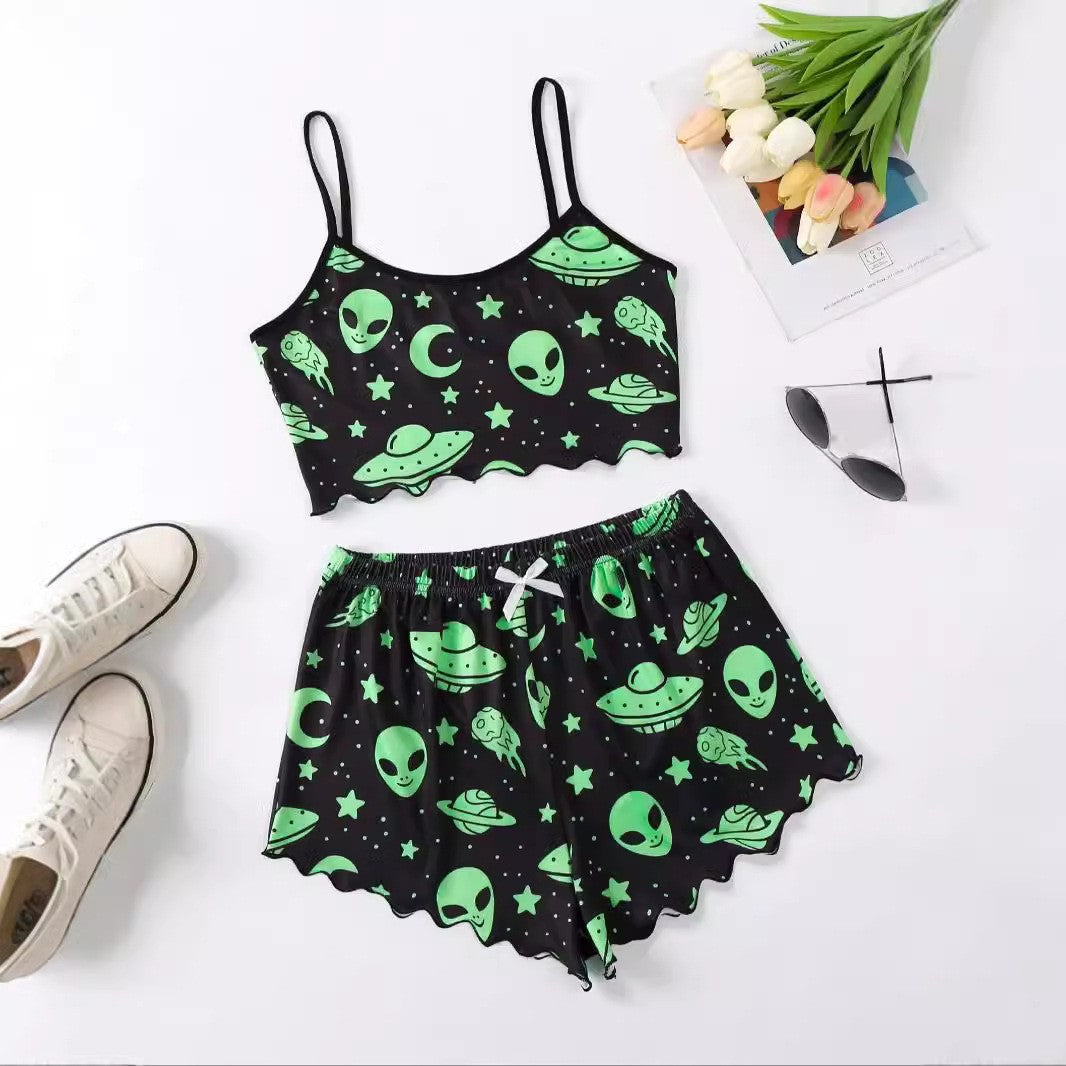 Halloween Pumpkin Print Sleeveless Pajama Set