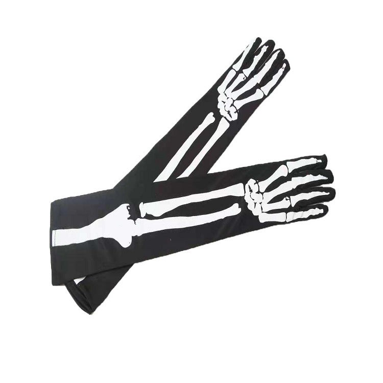 Halloween Skull Chin Mask and Skeleton Gloves - Cloth