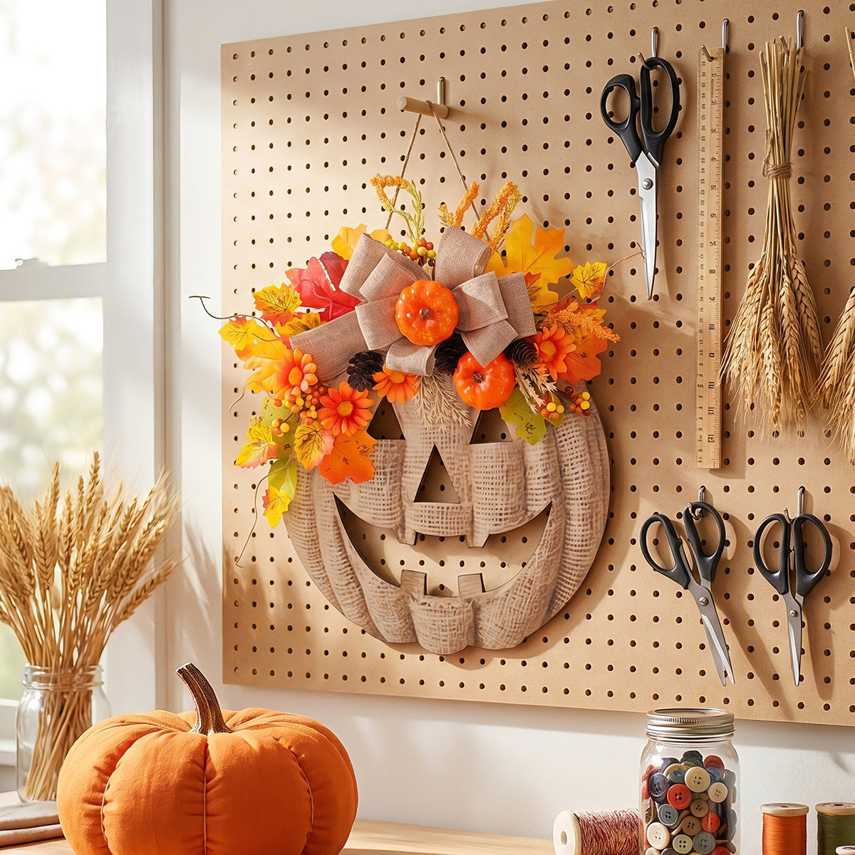 Wooden Pumpkin Halloween Door Sign