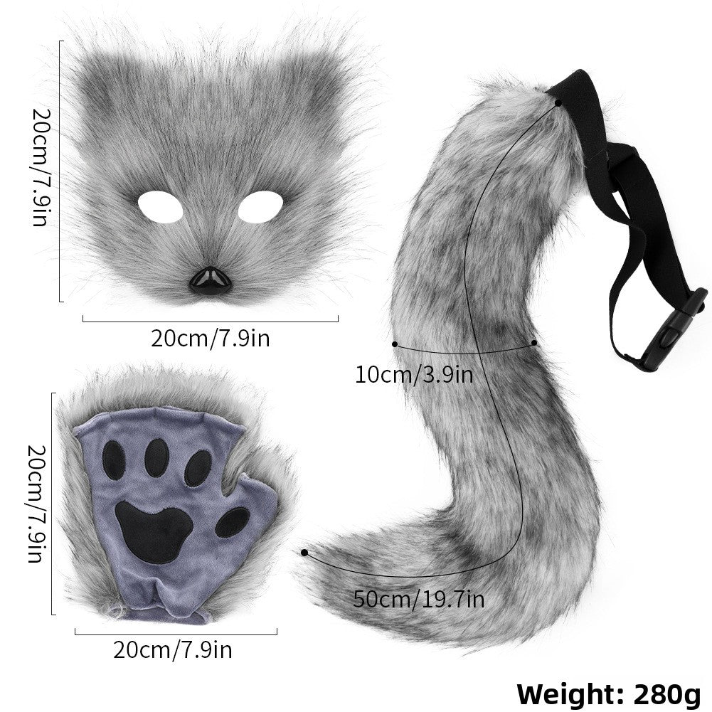 Halloween Plush Animal Cosplay Mask, Gloves and Tail Accessories