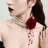 Halloween Blood-Effect Pearl Beaded Necklace