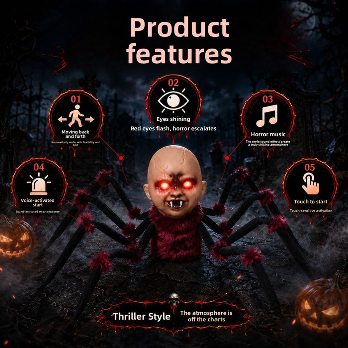 Animated Halloween Spider Head Prop with Sound and Light Effects
