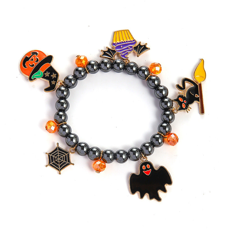 Halloween Charm Bracelet - Pumpkin, Ghost and Witch Hat - Alloy