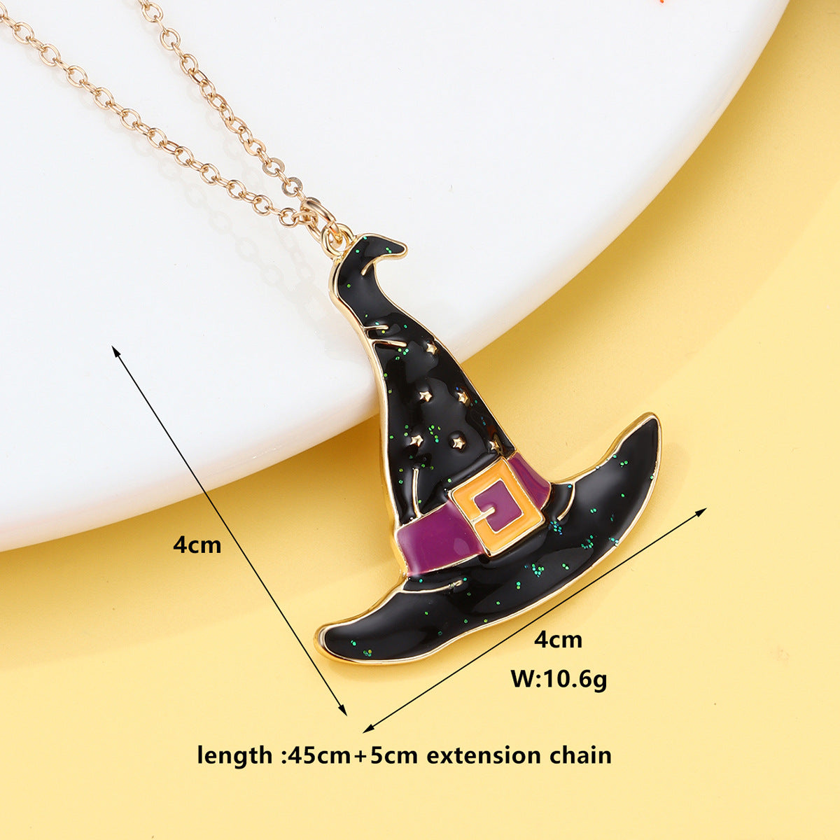 Halloween Cartoon Necklace with Black Cat Pumpkin Wizard Hat Pendant