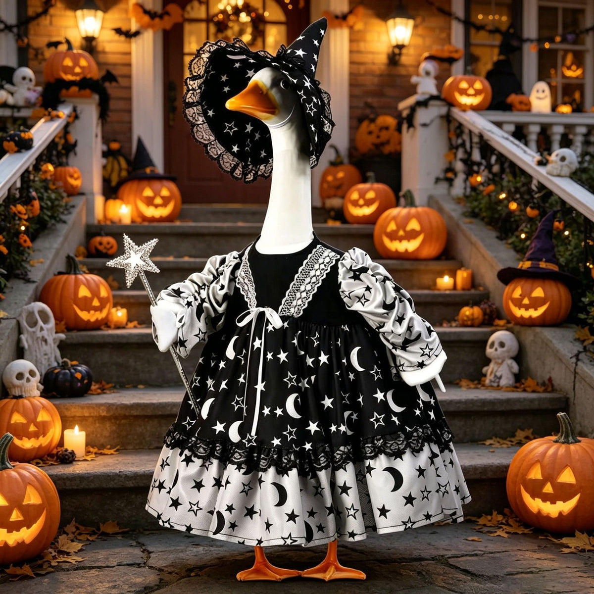 Halloween Witch Costume for Porch Goose Decoration
