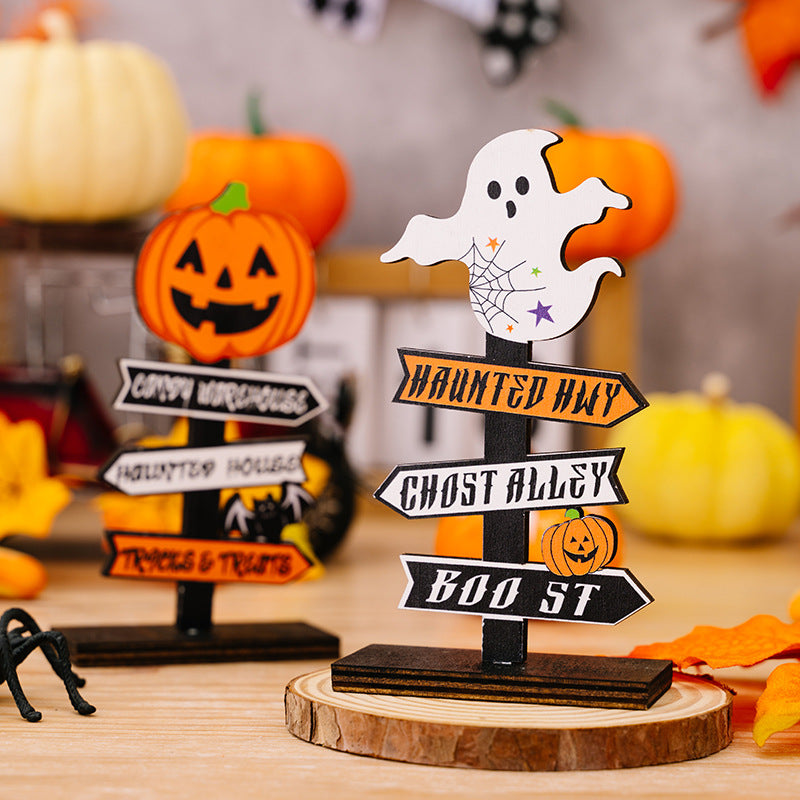 Halloween Wooden Pumpkin and Ghost Tabletop Ornaments
