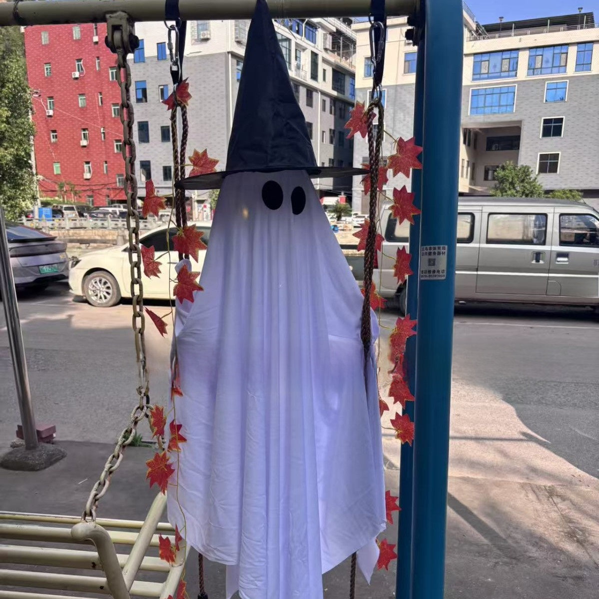 LED Illuminated Halloween Ghost Hanging Decoration - Fabric