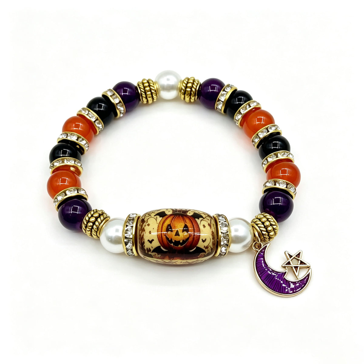 Halloween Beaded Bracelet - Pumpkin and Witch Designs