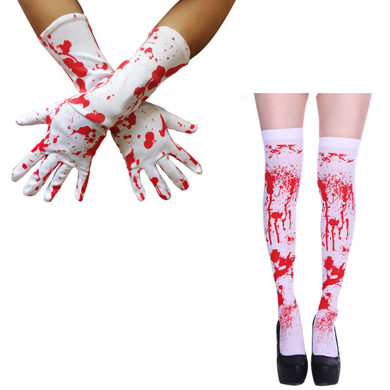 Halloween Skeleton Print Gloves and Hosiery
