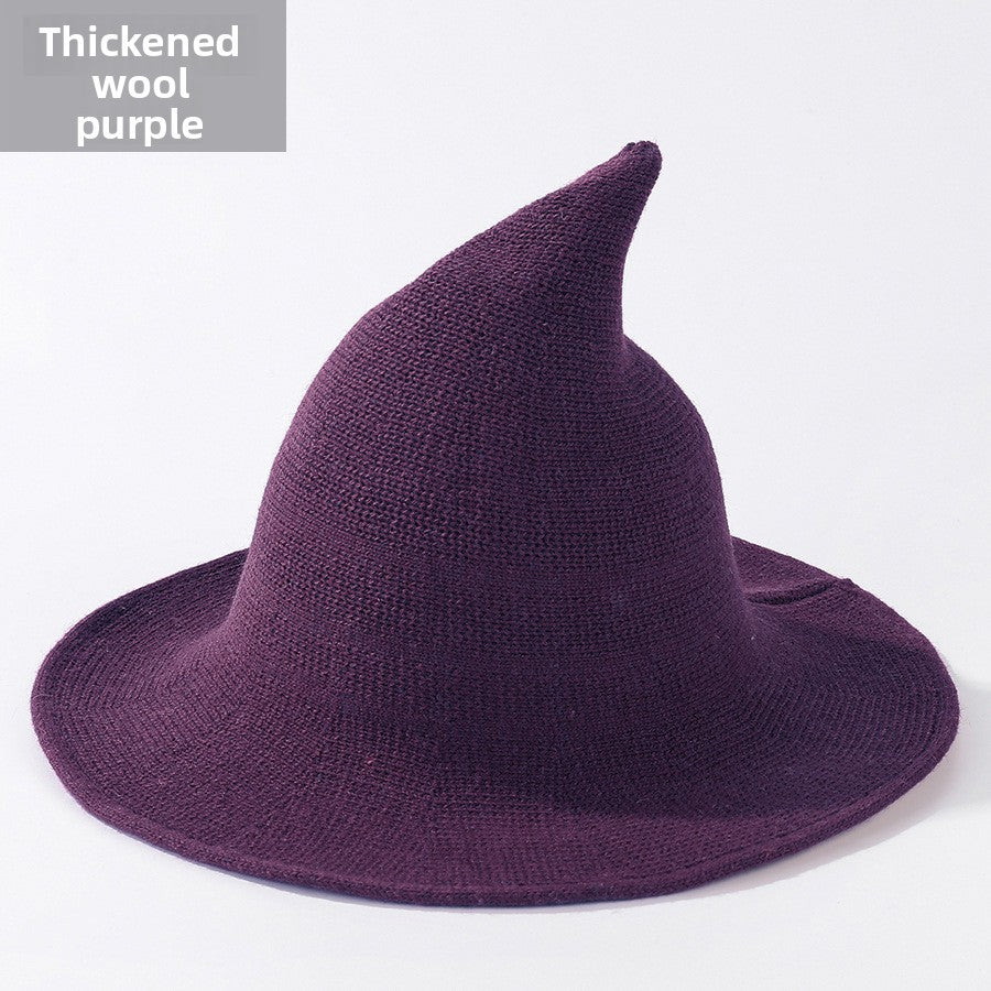 Halloween Knitted Witch Hat - Foldable Pointed Costume Hat