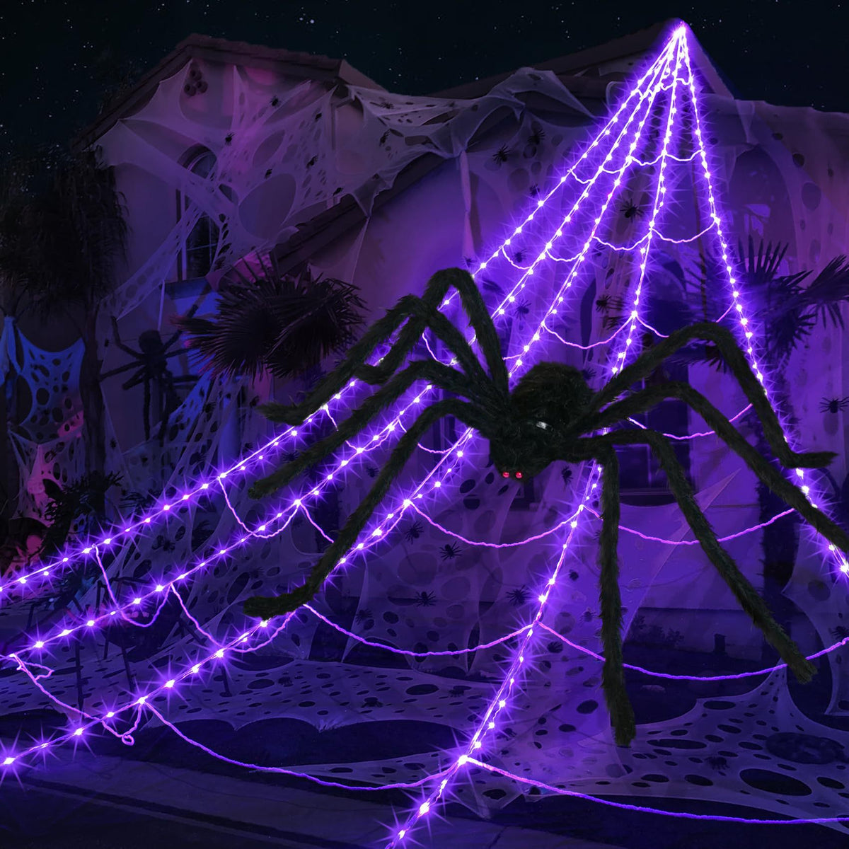 Halloween Light-Up Spider Web Decoration - Plastic