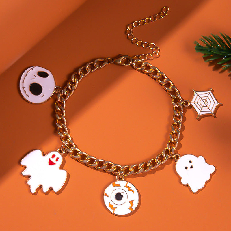 Halloween Charm Bracelet - Pumpkin, Ghost and Witch Hat - Alloy