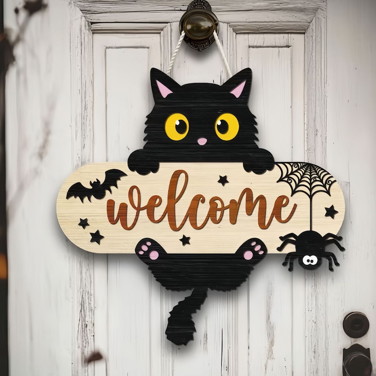 Halloween Boxwood Hanging Door Sign