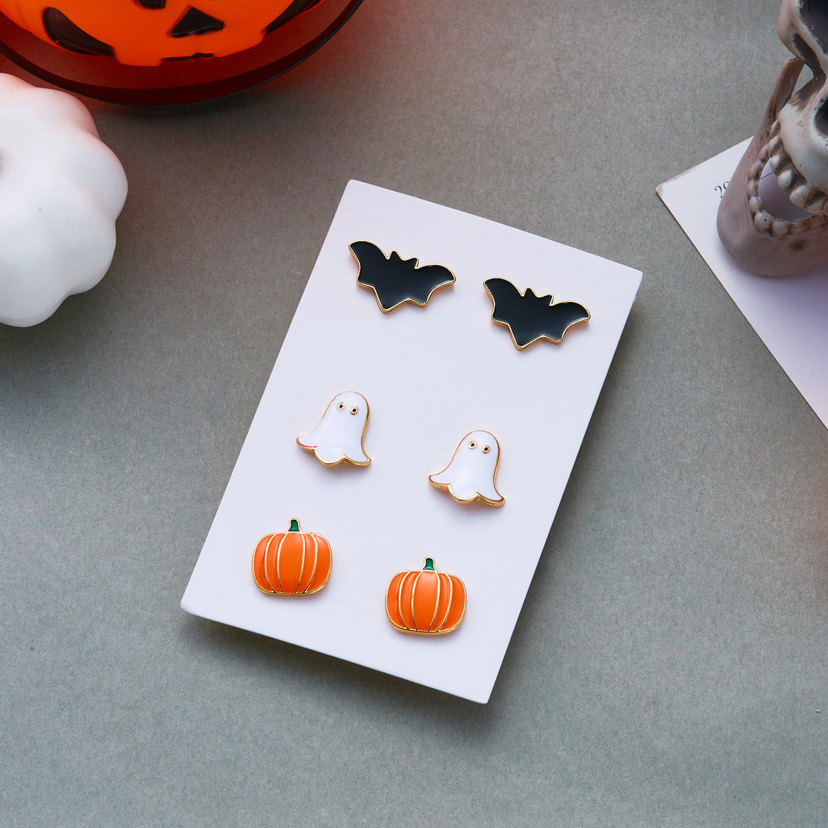 Halloween Jewelry Set - Ghost, Pumpkin and Bat Designs - Alloy