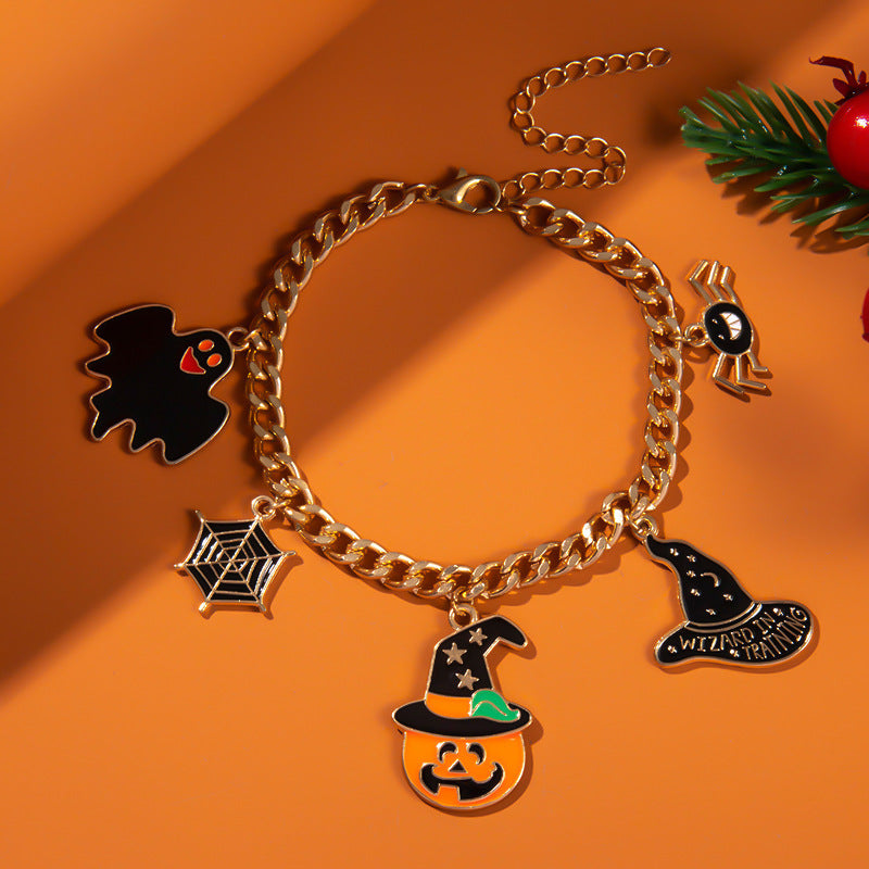 Halloween Charm Bracelet - Pumpkin, Ghost and Witch Hat - Alloy