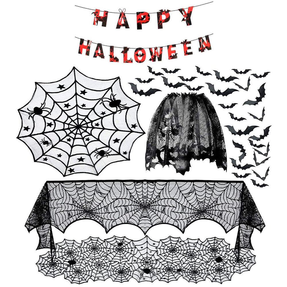 Halloween Spider, Witch, Bat and Skull Door Curtain