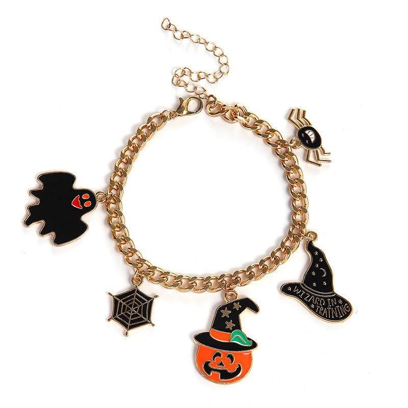 Halloween Charm Bracelet - Pumpkin, Ghost and Witch Hat - Alloy