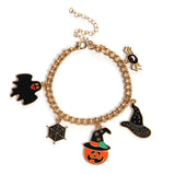Halloween Charm Bracelet - Pumpkin, Ghost and Witch Hat - Alloy