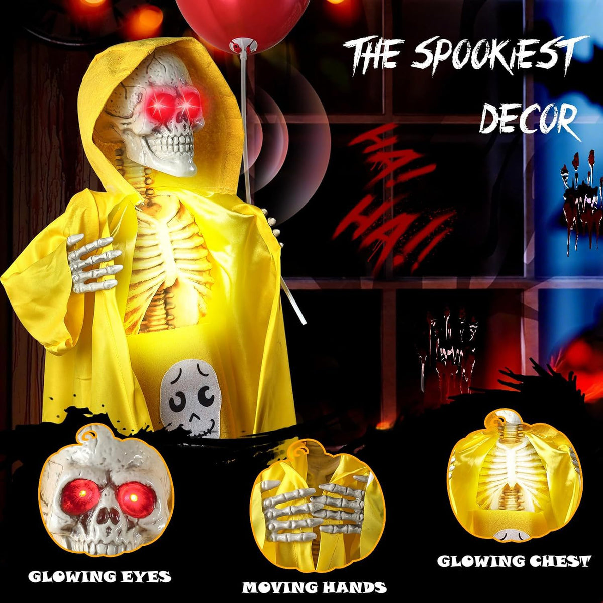 Animated Halloween Skull Decoration with Light and Sound