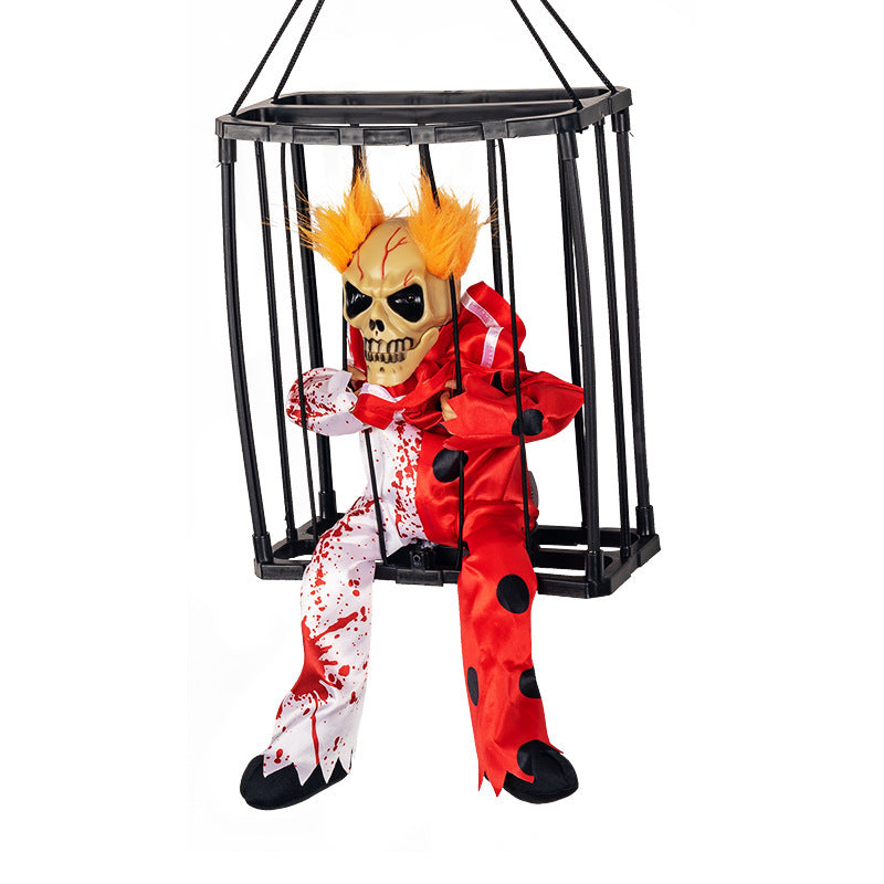 Halloween Hanging Cage Ghost with Lights and Sound - Plastic