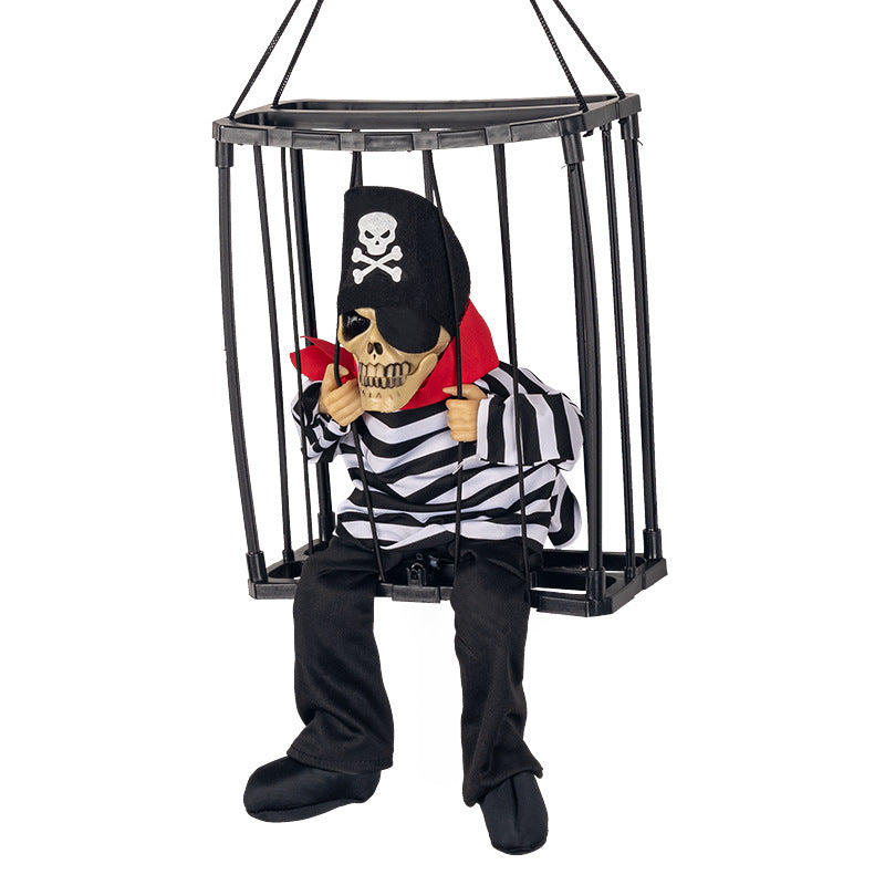 Halloween Hanging Cage Ghost with Lights and Sound - Plastic