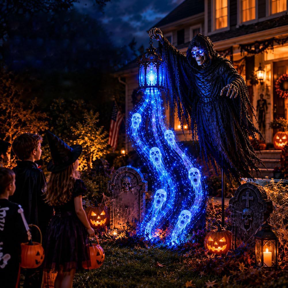 Halloween Ghost Grim Reaper Lantern Garden Decoration