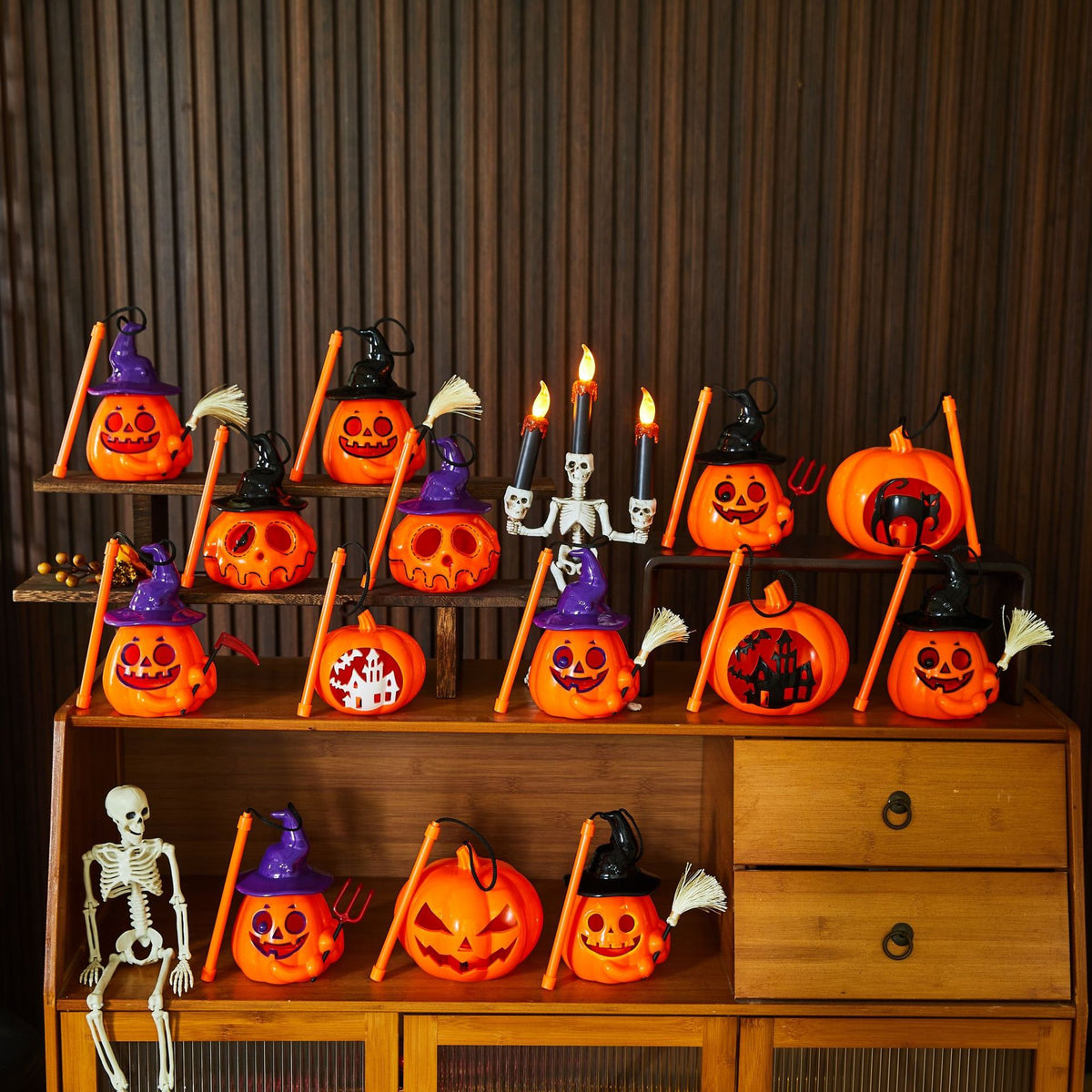 Halloween Portable Light-Up Pumpkin Lantern - Plastic