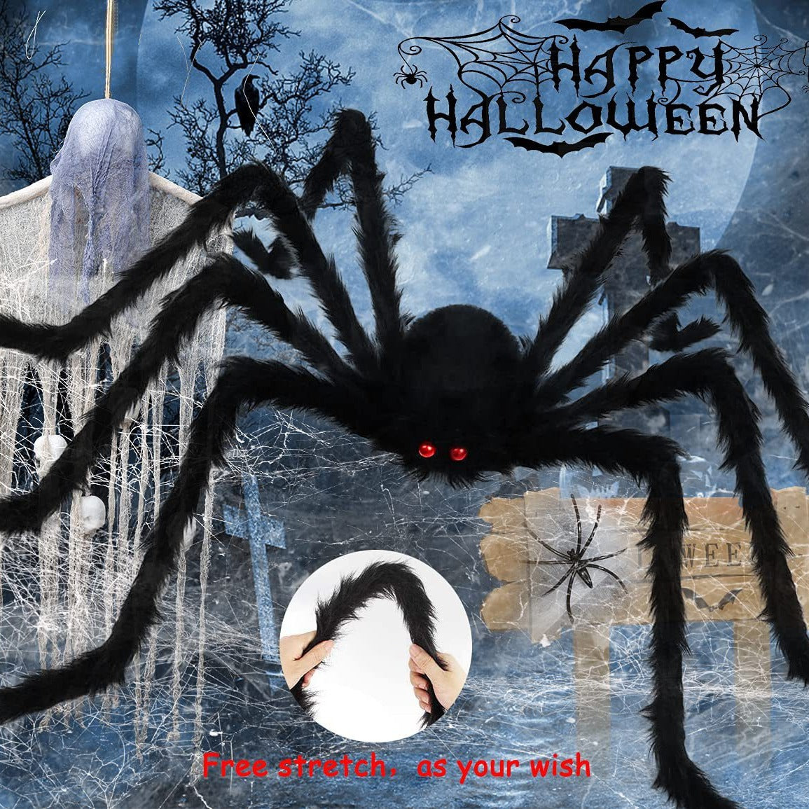 Halloween Plush Spider and Web Decoration
